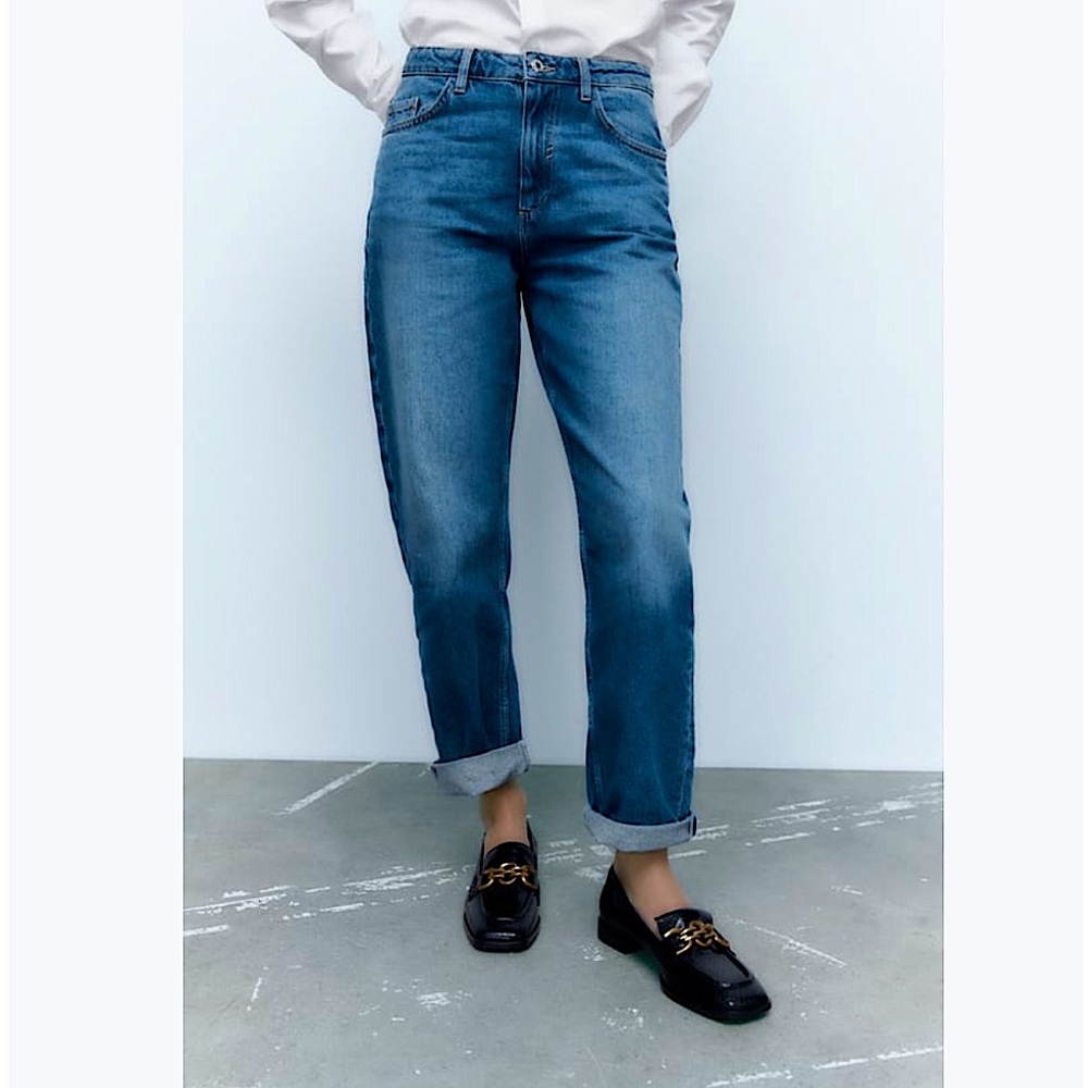 Zara High Rise Five Pockets Straight Leg Full Length Jeans Size 0